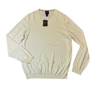 NEW Jos. A. Bank mens 2XLT Tall off-white 100% merino wool v-neck sweater NWT